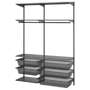 BOAXEL Wardrobe combination, anthracite/metal, 145x40x201 cm