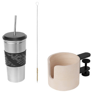 LÅNESPELARE Mug and mug holder, black/ash veneer