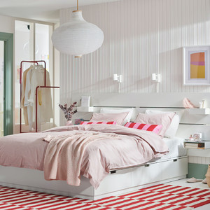 NORDLI Bed frame with storage and mattress, with headboard white/Valevåg medium firm, 140x200 cm