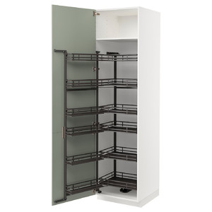METOD High cabinet with pull-out larder, white/Stensund light green, 60x60x220 cm