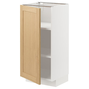 METOD Base cabinet with shelves, white/Forsbacka oak, 40x37 cm