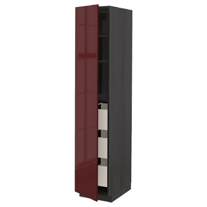 METOD / MAXIMERA High cabinet with drawers, black Kallarp/high-gloss dark red-brown, 40x60x200 cm