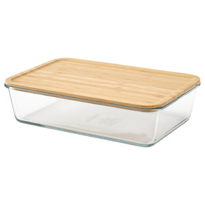 IKEA 365+ Food container with lid, large rectangular/glass bamboo, 3.1 l