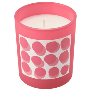 BLODBOK Scented candle in glass, Strawberry/bright pink, 45 hr