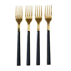 Set of 4 Dessert Forks, gold/black