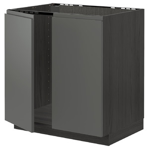 METOD Base cabinet for sink + 2 doors, black/Voxtorp dark grey, 80x60 cm