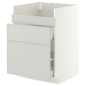METOD/MAXIMERA Base cb f HAVSEN snk/3 frnts/2 drws, white/Aspudden light grey, 60x60 cm