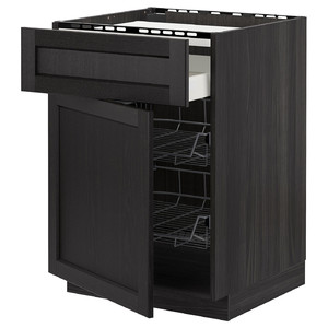 METOD / MAXIMERA Base cab f hob/drawer/2 wire bskts, black/Lerhyttan black stained, 60x60 cm