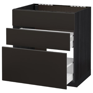 METOD / MAXIMERA Base cab f sink+3 fronts/2 drawers, black/Kungsbacka anthracite, 80x60 cm