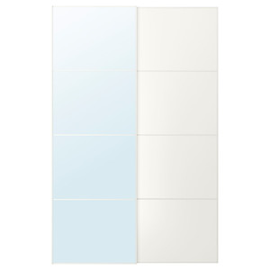 AULI / MEHAMN Pair of sliding doors, white mirror glass/double sided white, 150x236 cm