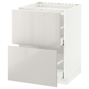METOD/MAXIMERA Base cab f hob/2 fronts/2 drawers, white, Ringhult light grey, 60x60 cm