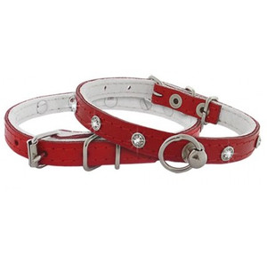 CHABA Leather Dog Collar 10mm/30cm, red