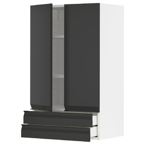 METOD / MAXIMERA Wall cabinet w 2 doors/2 drawers, white/Upplöv matt anthracite, 60x100 cm
