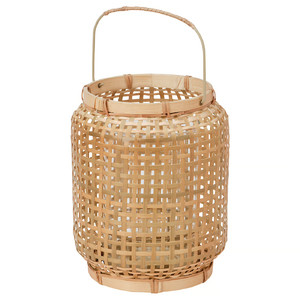 PÅVEFINK Lantern for pillar candle, bamboo, 25 cm