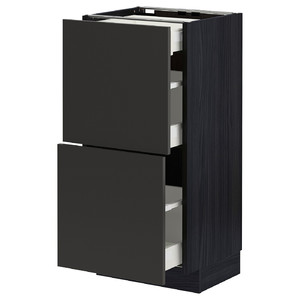 METOD / MAXIMERA Base cab with 2 fronts/3 drawers, black/Nickebo matt anthracite, 40x37 cm