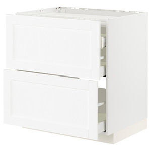 METOD / MAXIMERA Base cab f hob/2 fronts/3 drawers, white Enköping/white wood effect, 80x60 cm