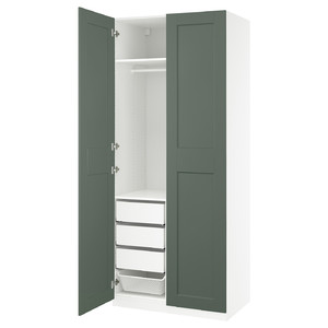 PAX / GRIMO Wardrobe combination, white/grey-green, 100x60x236 cm