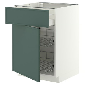 METOD/MAXIMERA Base cab w wire basket/drawer/door, white/Aspudden dark grey-green, 60x60 cm