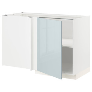 METOD Corner base cabinet with shelf, white/Kallarp light grey-blue, 128x68 cm