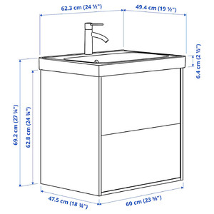 TÄNNFORSEN / ORRSJÖN Wash-stnd w drawers/wash-basin/tap, white, 62x49x69 cm