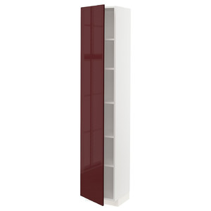 METOD High cabinet with shelves, white Kallarp/high-gloss dark red-brown, 40x37x200 cm