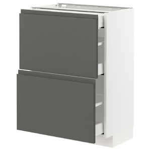 METOD / MAXIMERA Base cab with 2 fronts/3 drawers, white/Voxtorp dark grey, 60x37 cm