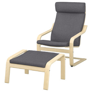 POÄNG Armchair and footstool, birch veneer/Skiftebo dark grey