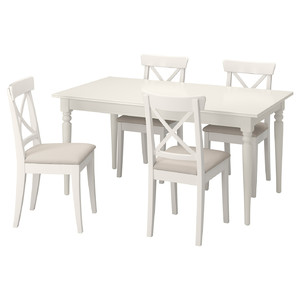 INGATORP / INGOLF Table and 4 chairs, white/Hallarp beige, 155/215 cm
