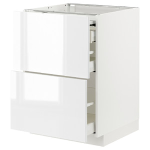 METOD / MAXIMERA Bc w pull-out work surface/3drw, white/Ringhult white, 60x60 cm