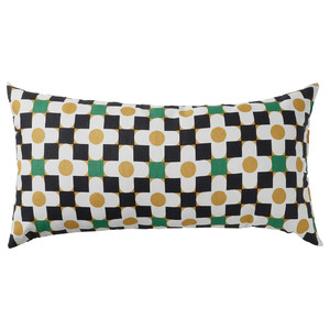 SANDMOTT Cushion, white black/yellow, 30x58 cm