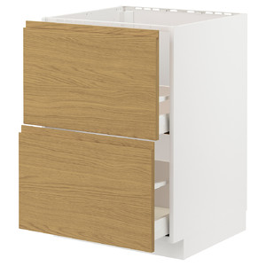 METOD / MAXIMERA Base cab f sink+2 fronts/2 drawers, white/Voxtorp oak effect, 60x60 cm