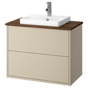 HAVBÄCK / ORRSJÖN Wash-stnd w drawers/wash-basin/tap, beige/brown walnut effect, 82x49x71 cm