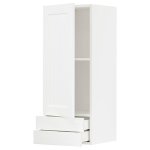 METOD / MAXIMERA Wall cabinet with door/2 drawers, white Enköping/white wood effect, 40x100 cm