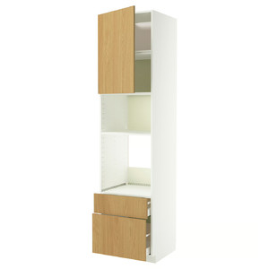 METOD / MAXIMERA High cab f oven/micro w dr/2 drwrs, white/Sinarp oak veneer, 60x60x240 cm