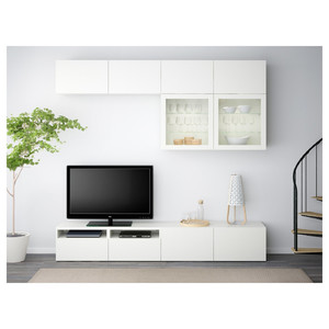 BESTÅ TV storage combination/glass doors, white/Lappviken white clear glass, 240x42x231 cm