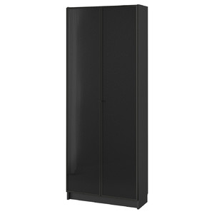 BILLY / HÖGBO Bookcase with glass doors, black-brown/black, 80x30x202 cm