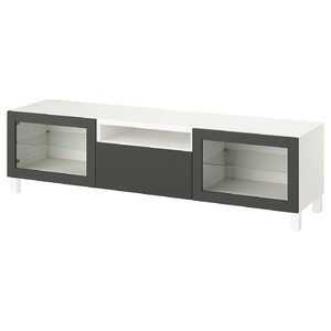 BESTÅ TV bench, white Sindvik/Lappviken/Stubbarp dark grey, 180x42x48 cm