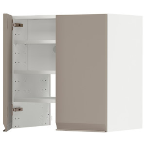 METOD Wall cb f extr hood w shlf/door, white/Upplöv matt dark beige, 60x60 cm