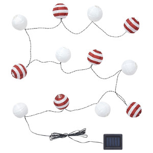 SOLVINDEN LED lighting chain with 12 lights, solar-powered outdoor/red stripe