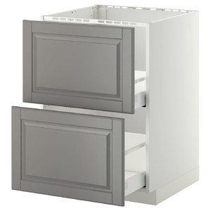 METOD / MAXIMERA Base cab f sink+2 fronts/2 drawers, white, Bodbyn grey, 60x60 cm
