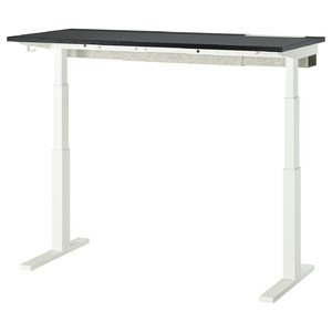 MITTZON Desk sit/stand, electric black stained ash veneer/black white, 140x60 cm
