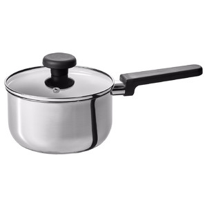 MIDDAGSMAT Saucepan with lid, non-stick coating clear glass/stainless steel, 2 l
