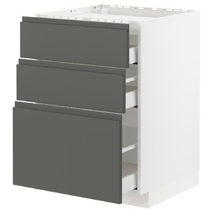 METOD / MAXIMERA Base cab f hob/3 fronts/3 drawers, white/Voxtorp dark grey, 60x60 cm