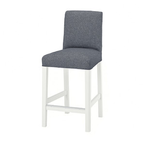 BERGMUND Bar stool with backrest, white, Gunnared medium grey, 62 cm