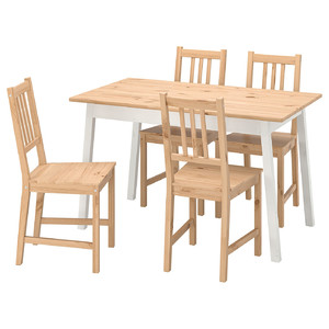 PINNTORP / PINNTORP Table and 4 chairs, light brown stained white stained/light brown stained, 125 cm