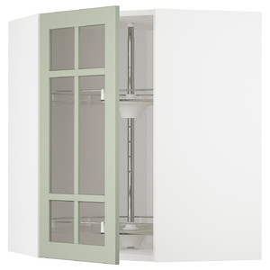 METOD Corner wall cab w carousel/glass dr, white/Stensund light green, 68x80 cm
