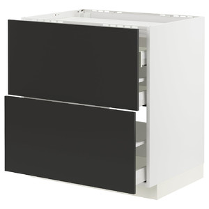 METOD / MAXIMERA Base cab f hob/2 fronts/3 drawers, white/Nickebo matt anthracite, 80x60 cm