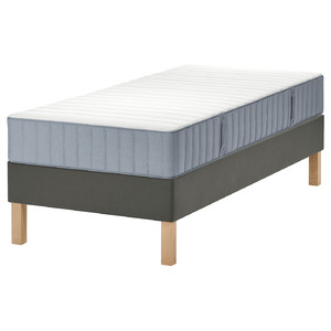 LYNGÖR Divan bed, Valevåg medium firm/light blue dark grey, 90x200 cm