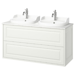 TÄNNFORSEN / RUTSJÖN Wash-stnd w drawers/wash-basin/taps, white/white marble effect, 122x49x76 cm