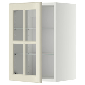 METOD Wall cabinet w shelves/glass door, white/Bodbyn off-white, 40x60 cm